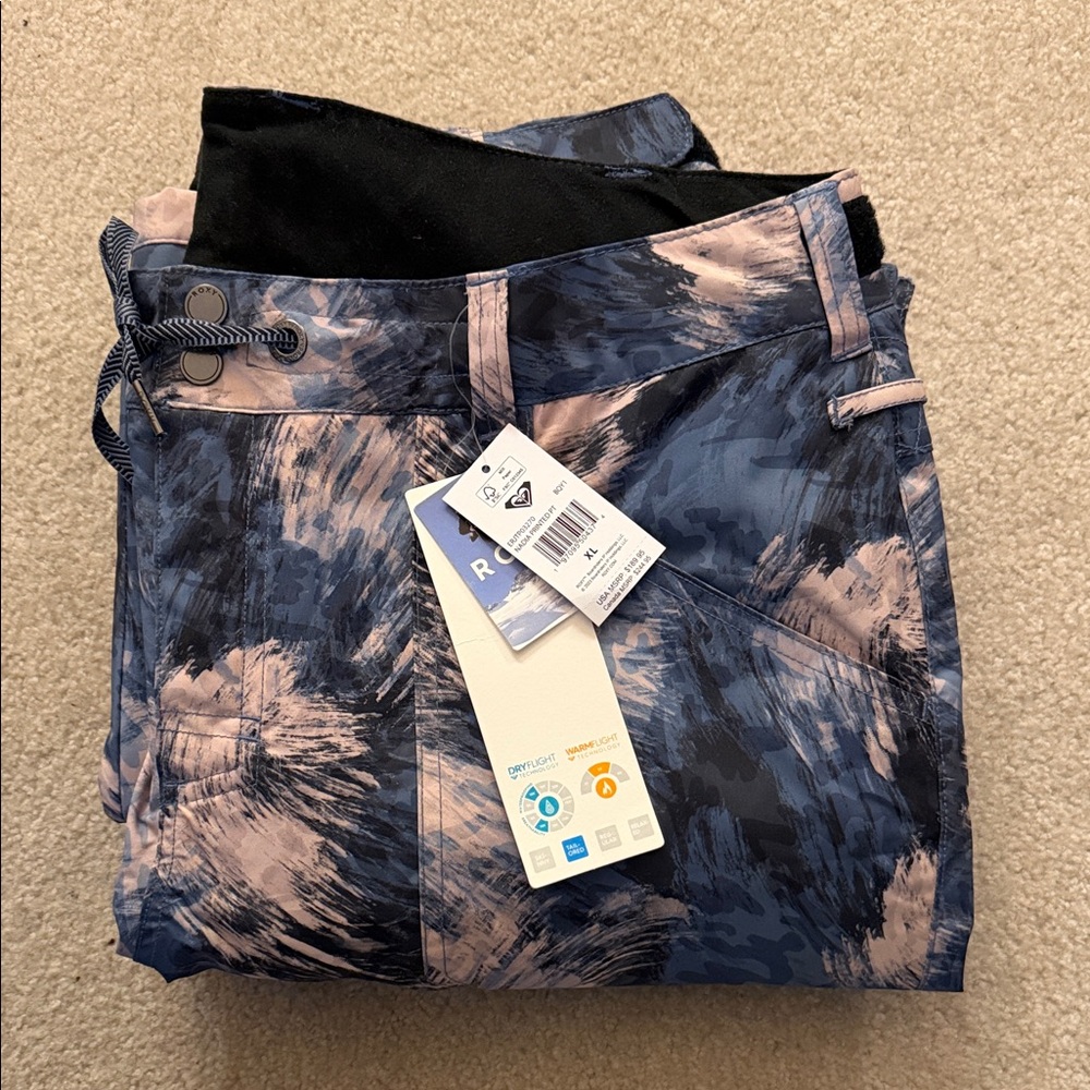 NWT Roxy Black, Blue and Pink Ski/Snow Pants